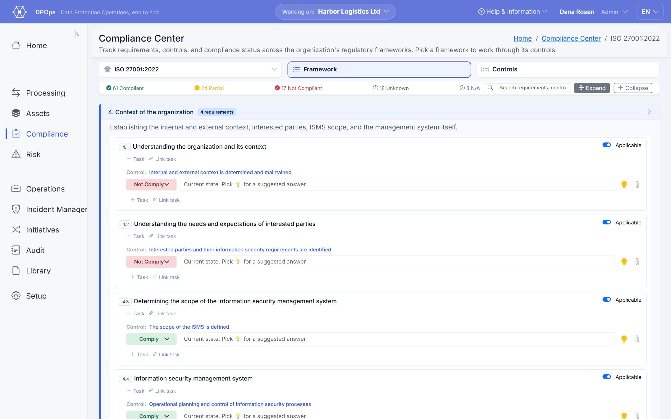 DPOps platform: Compliance Center
