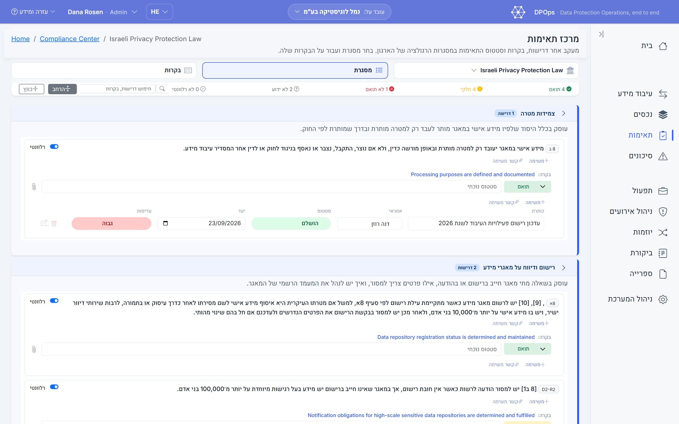 פלטפורמת DPOps, Compliance Center